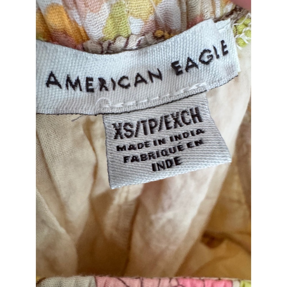 American Eagle Floral Tiered Maxi Dress Yellow Pink Retro Boho Sun Dress XS - Picture 7 of 8